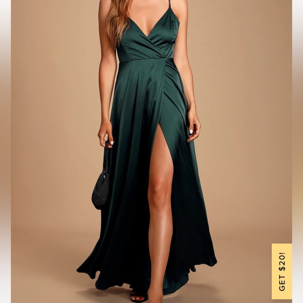 Ode To Love Emerald Green Satin Maxi Dress Bridesmaid